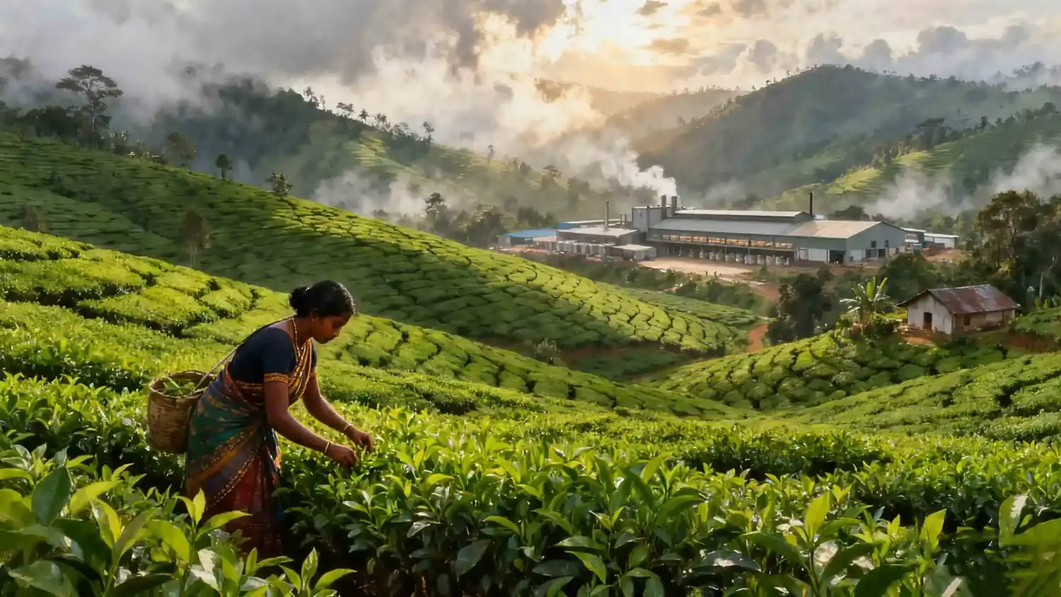 Tea workers picking leaves in the hill country